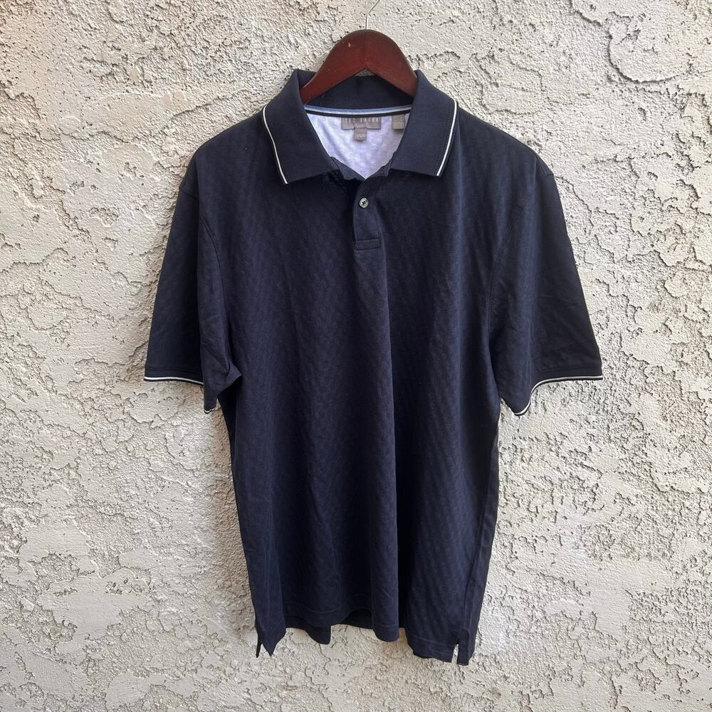 Ted Baker Navy Textured Polo Shirt Size Mens Large